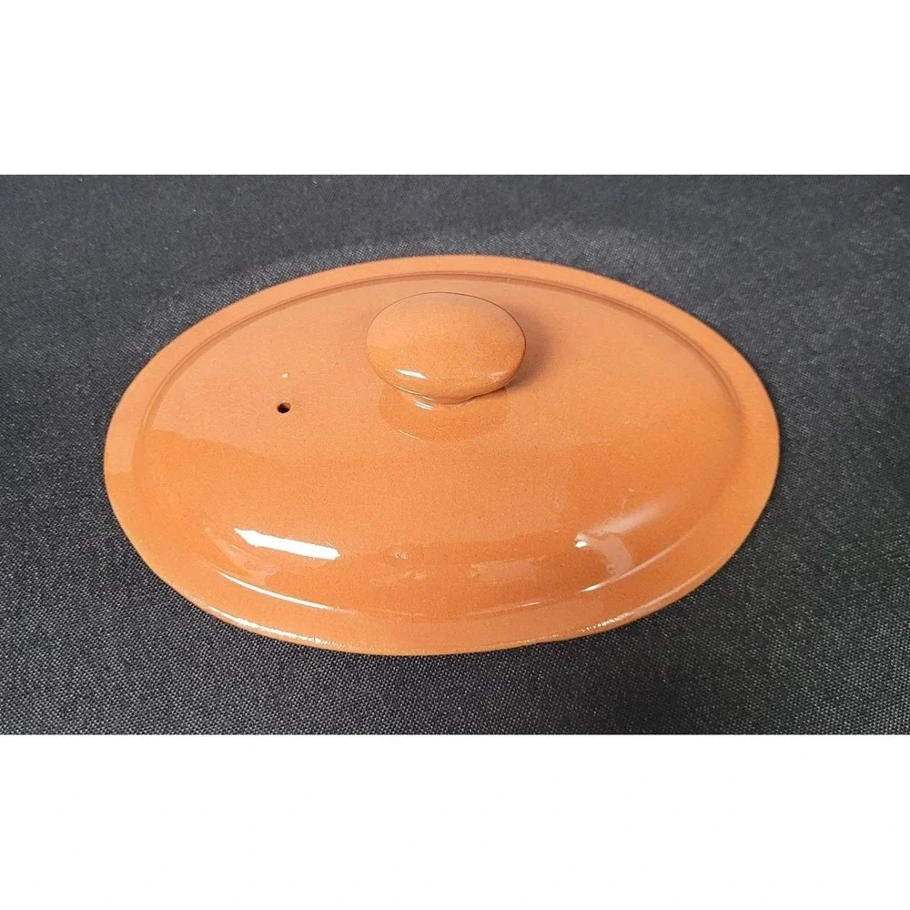 Guernsey Cooking Ware Stoneware Bean Pot Casserole Dish w/ Metal Carrier 1940s